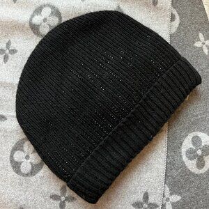 La-El All Black Wool & Angora Warm Winter Beanie Hat With Rhinestones
